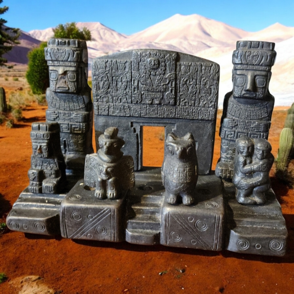 Vtg Gate Sun Lake Titicaca La Paz Bolivia Tiwanaku Culture Statue Figurines